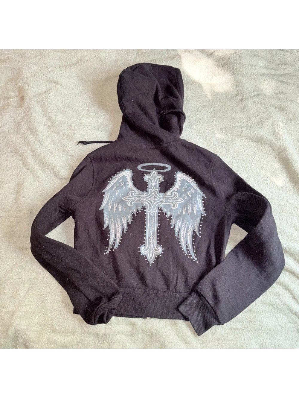 Grunge Alternative Edgy Bedazzled Cross Zip up Hoodie